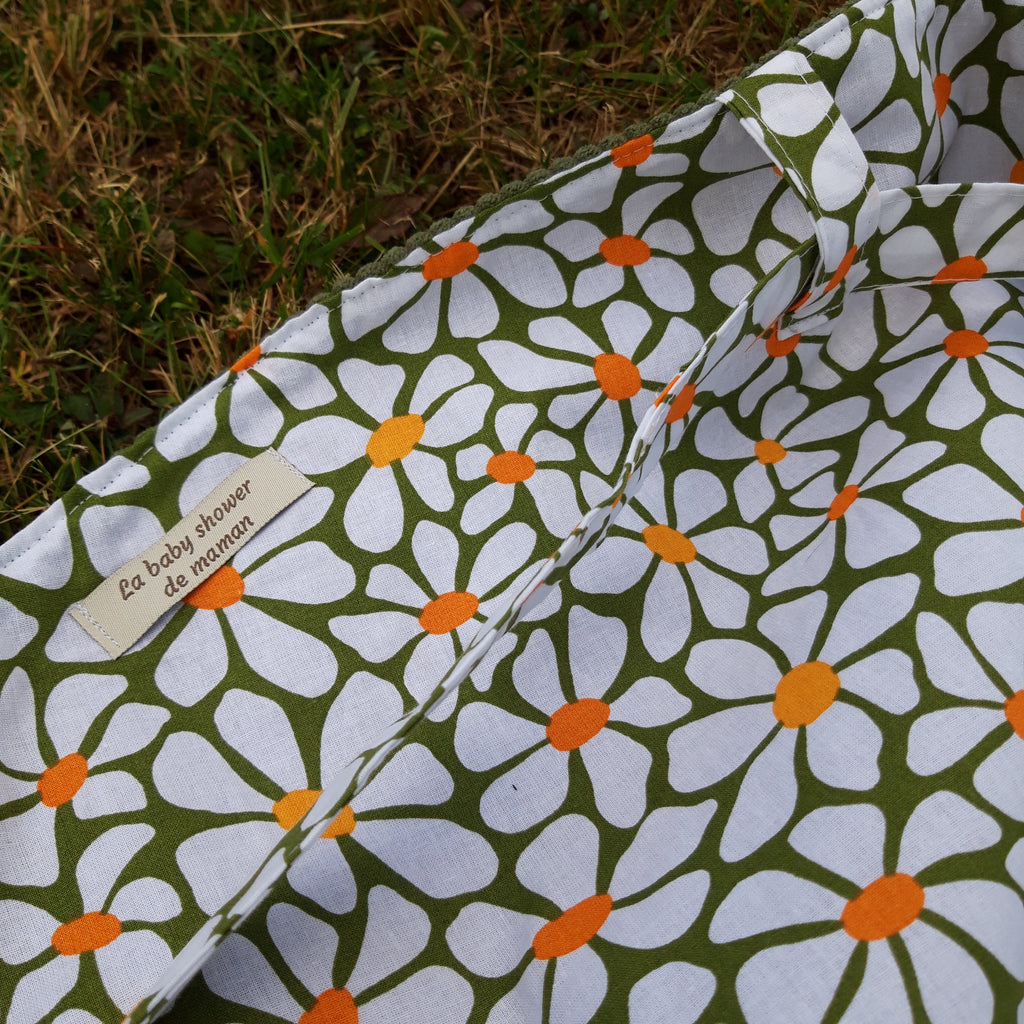 Sac fourre-tout pour les courses velours vert et grosses fleurs