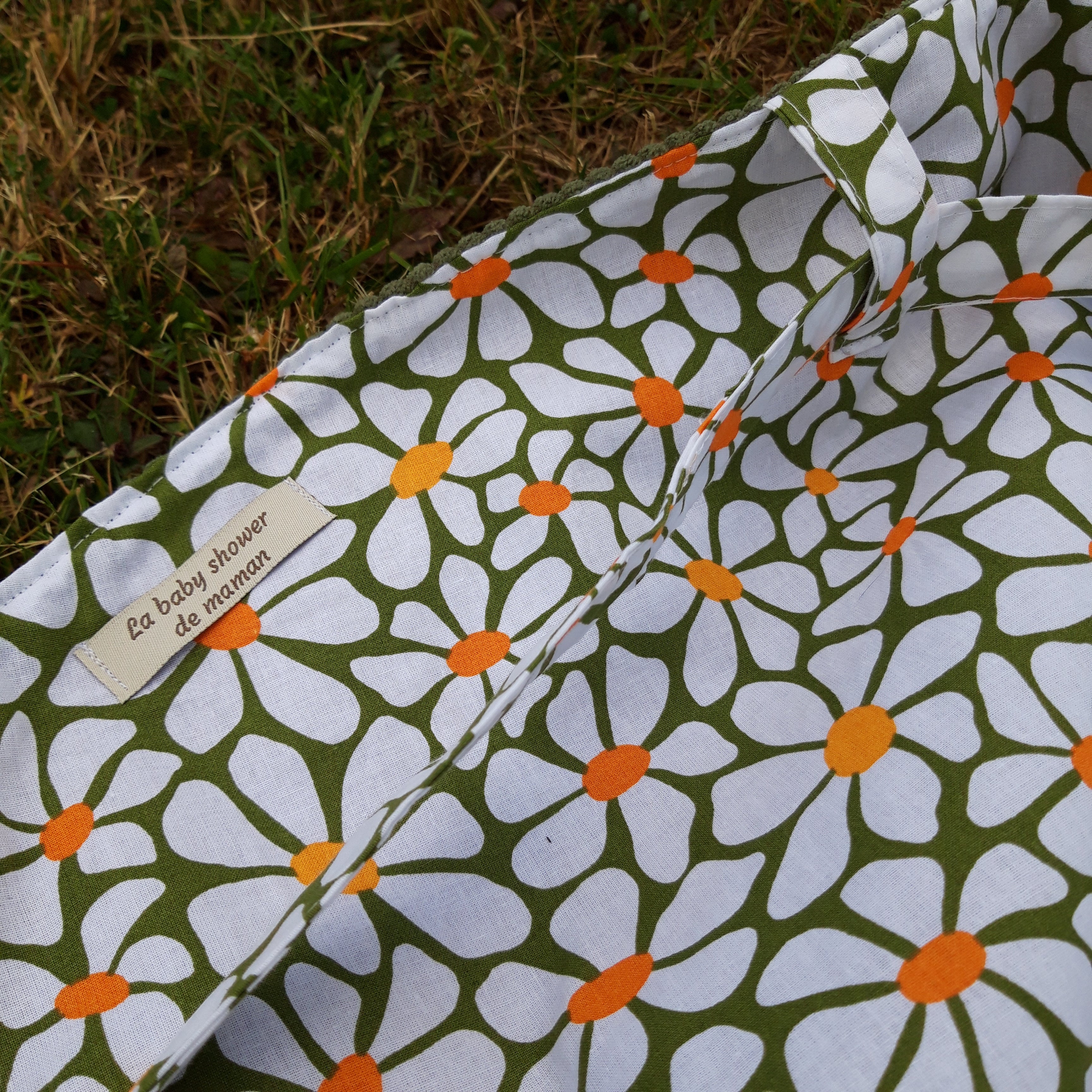 Sac fourre-tout pour les courses velours vert et grosses fleurs