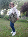 Sac fourre-tout pour les courses velours vert et grosses fleurs