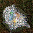 Sac fourre-tout pour les courses velours vert et grosses fleurs