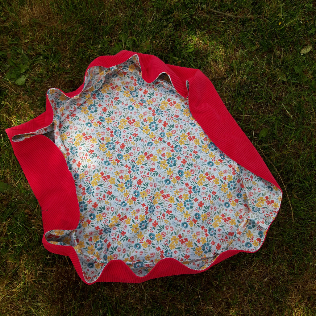 Sac fourre-tout pour les courses velours fuschia et petites fleurs