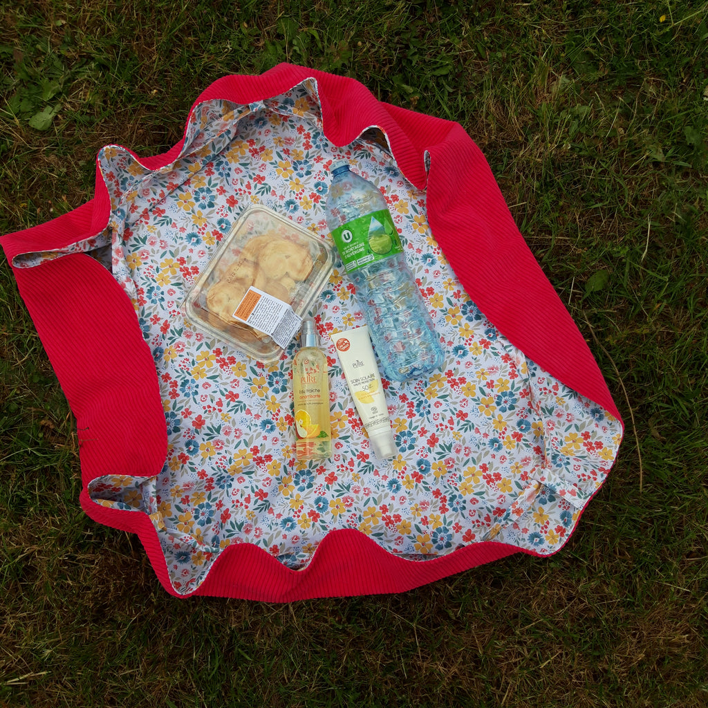 Sac fourre-tout pour les courses velours fuschia et petites fleurs